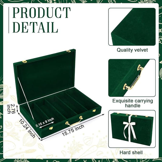 Pickmesh Silverware Case with Lid and Handle, Silverware Storage Box Sterling Silver Flatware Chest Without Silver Tarnish Proof Utensils Organizer for Kitchen Decor Wedding Gifts(Emerald,1 Layer)