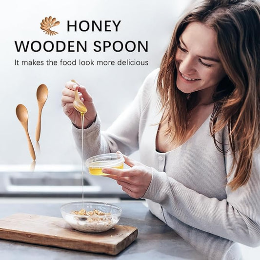7 PCS Small Wooden Spoons, 5.8 Inch Honey Spoons for Tea, Beech Wooden Honey Teaspoon for Coffee, Little Tiny Wood Spoons, Bamboo Table Spoon for stirring, Wooden Spoons for Utensils Set
