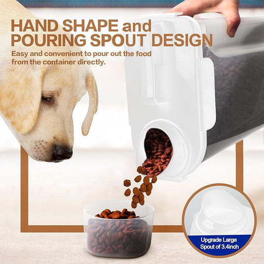 TIOVERY Dog Food Storage Container, 5-7 Lbs Airtight Pet Food Container, Cat food Container Dispenser with Portable Handle, Pouring Spout and Measuring Cup for Dogs Cats 2Pack White/6Qt