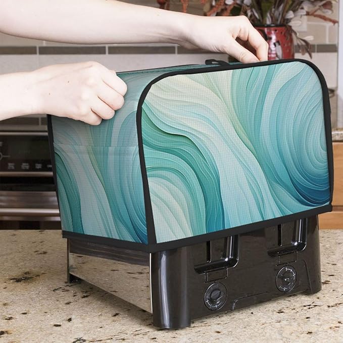 Teal Green Abstract 2 Slice Toaster Cover Wide Slot Dustproof Bread Maker Cover Fingerprint Protection Kitchen Appliance Cover Toaster Bag
