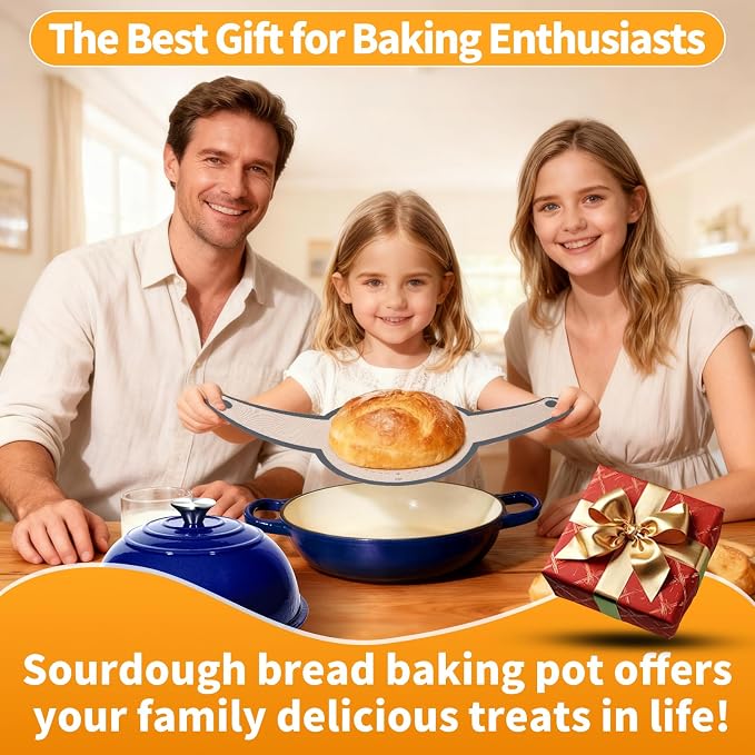 ONKO Dutch Oven For Sourdough Bread Baking, 6QT Enameled Cast Iron Dutch Oven Pot With Lid, Non-stick Sourdough Baking Pan with Bread Dome, Round Ceramic Dutch Ovens Pot with Cloche for Homemade