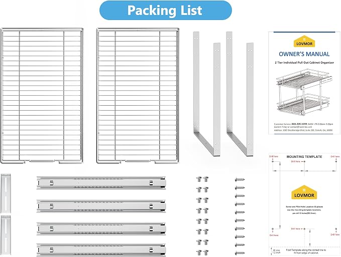 LOVMOR Individual Pull Out Cabinet Organizer, 2 Tier Slide Out Cabinet Drawers, Pots and Pans Organizer and Storage Pantry Shelf for Kitchen (11½" W x 21½" D)