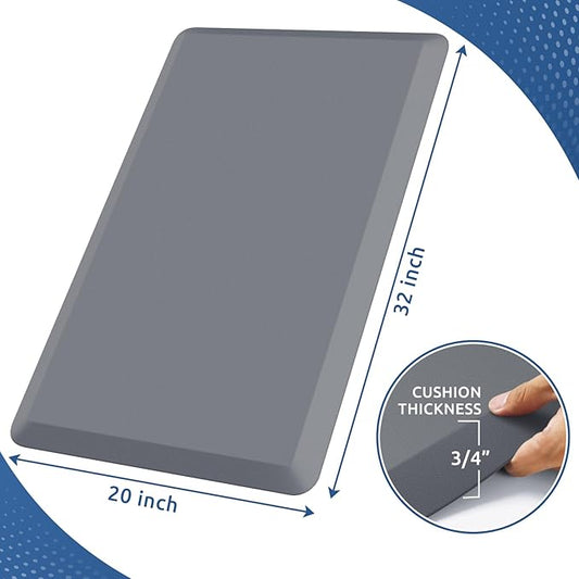 KitchenClouds Kitchen Mat Cushioned Anti Fatigue Rug 20"x32" Water Resistant, Non Slip, Standing and Comfort Desk/Floor Mats for House Sink Office (Grey)