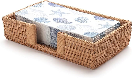 Rattan Napkin Holder Rectangle, 9.5" x 5.5" x 2", Wicker Napkin Tray, Woven Guest Towel Holder for Restaurant/Kitchen/Bathroom Paper Towels for Guests