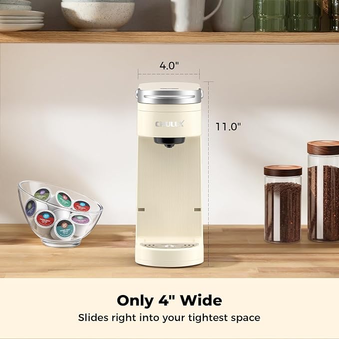 CHULUX Compact Single Cup Coffee Maker for K Cup Pod, Auto Shut-Off, Cream