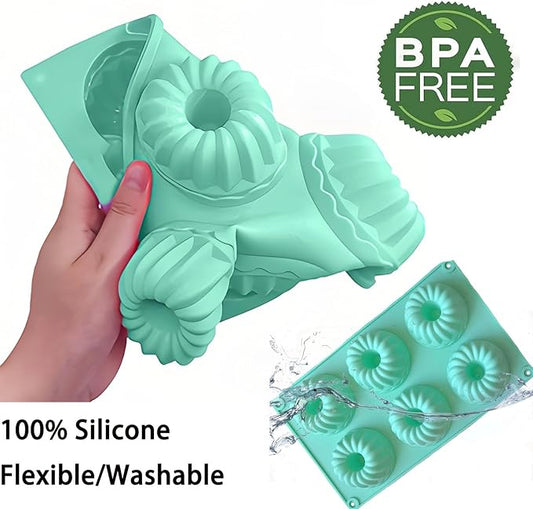 3Pcs Silicone Baking Cake Pan, 6-Cavity Nonstick Baking Molds,Mini Jello Molds Silicone,Mini Fluted Cake Pans, Cupcake Mold for chocolate, Donut, Jelly