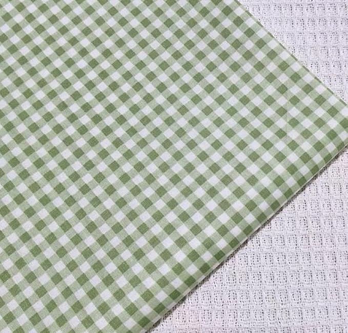 Light Weight Natural Cotton Fabric by the Yard DIY Making Supplies Quilting Patchwork Fabric Fat Quarter Bundles DIY for Quilting Cotton Patchwork Cushions (Green Square, 2 Yard)