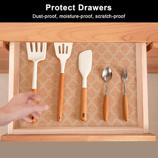 Cooyes Shelf Liner for Kitchen Cabinets Waterproof Kitchen Cupboard Liner Plastic Drawer Mats EVA Material Non Adhesive Fridge Mats for Shelves๏ผ17.5" W x 197" L๏ผ