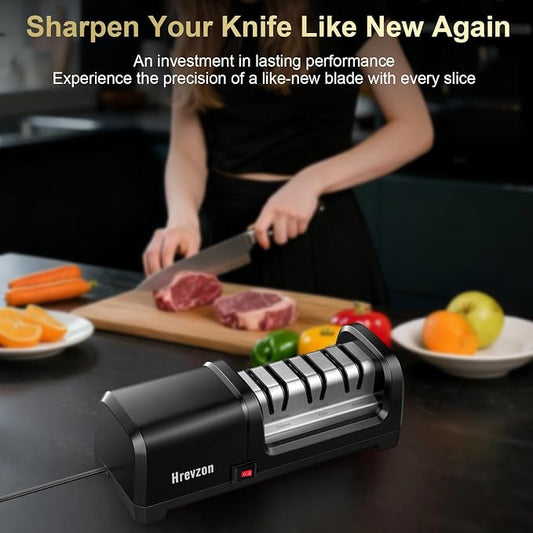 Knife Sharpener Electric for Kitchen Knives, with 100% Diamond Abrasives and Precision Angle Guides, 3-Stage Professional Automatic Quickly Sharpening/Polishing