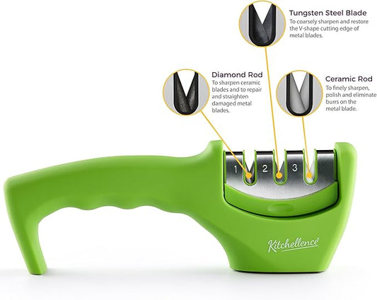 4-in-1 Kitchen Knife Accessories: 3-Stage Knife Sharpener Helps Repair, Restore and Polish Blades and Cut-Resistant Glove