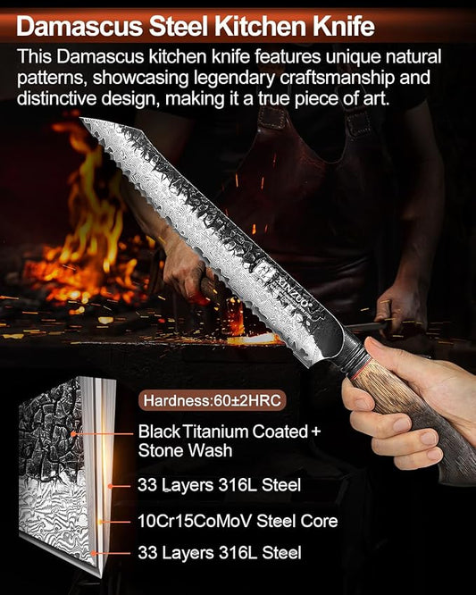 XINZUO Bread Knife For Homemade,Serrated Bread Knife 8.5 Inch Damascus Steel Sharp Slicer Less Crumbs For Bagels, Sourdough, And Soft Produce With Wood Handle