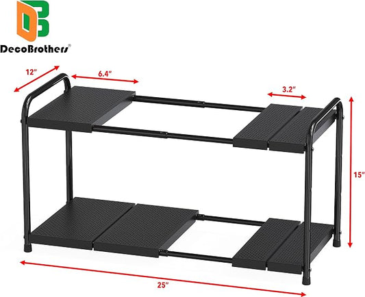 Deco Brothers Under Sink 2 Tier Expandable Shelf Organizer, Black