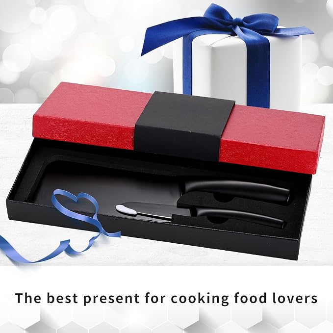 SHI BA ZI ZUO Chopping Knife and Fruit Knife,Black Ti Coating Kitchen Knife Set Meat Bone Chopper Meat knives Paring knives with Anti-Slip Hollow Handle