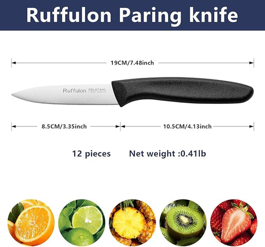 Paring Knife Fruit Knife Set (12 Pieces), Ultra Sharp Stainless Steel Vegetable and Fruit Knife with PP Plastic Ergonomic Handle for Cutting Fruits and Vegetables.