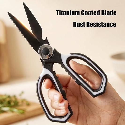 OMDAR 3-Pack Titanium Coated Kitchen Scissors โ Rust-Resistant, Includes Magnetic Safety Cover for Easy Magnetic Mounting