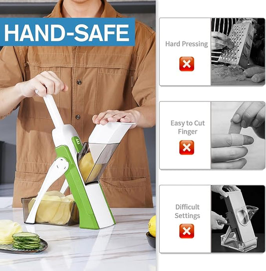 Safe Mandoline Slicer for Kitchen, Vegetable & Food Cutter & Thickness Adjustable 0.1-8 mm. Easy to Clean, Storage, Kitchen Faster Slice Artifact (Only Slice, Green)