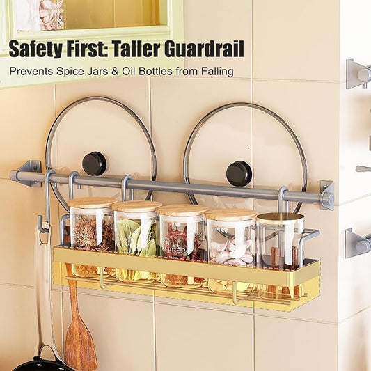 Kitchen Utensil Hanger & Spice Rack with Towel Rack Holder, 3 Sets Space-Saving Kitchen Wall Mount Shelf Storage Organizer with Hooks for Pantry, Countertop, Bathroom
