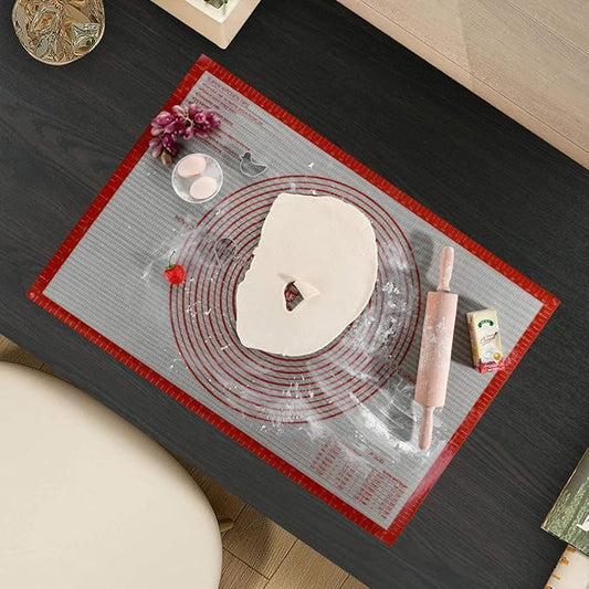 Non-slip Silicone Pastry Mat Extra Large with Measurements 36''By 24'' for Baking Mat, Counter/Dough Rolling/Oven Liner/Fondant/Pie Crust(Red) (Pack of 2)