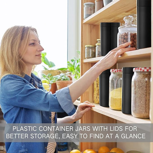 SATINIOR 24 Pieces Empty Clear Plastic Jars with Lids Round Storage Containers Wide Mouth for Beauty Product Cosmetic Cream Lotion Liquid Butter Craft and Food(Black,12 oz)
