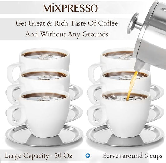 Mixpresso Large Stainless Steel French Press Coffee Maker 50 Oz 1500ml, Double Wall Insulated French Press Stainless Steel, Easy Clean Tea Brewer, Easy Press Durable Metal Coffee Press
