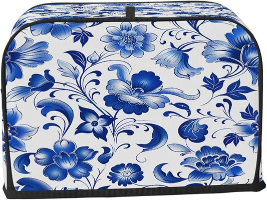 Blue Flower Toaster Cover 2 Slice Wide Slot Washable Toaster Covers | Floral Art Dust and Fingerprint Protection Bread Maker Covers for Kitchen Accessories Decor Bakeware Women Gift