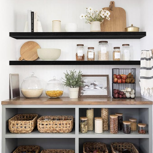 QEEIG Floating Shelves for Wall 47.2" Extra Long - Wall Mounted Shelf Bathroom Kitchen Living Room Bedroom Farmhouse Home Decor Display Bookshelf Large 47.2 x 9.3 inch Set of 2, Black (008-120B)