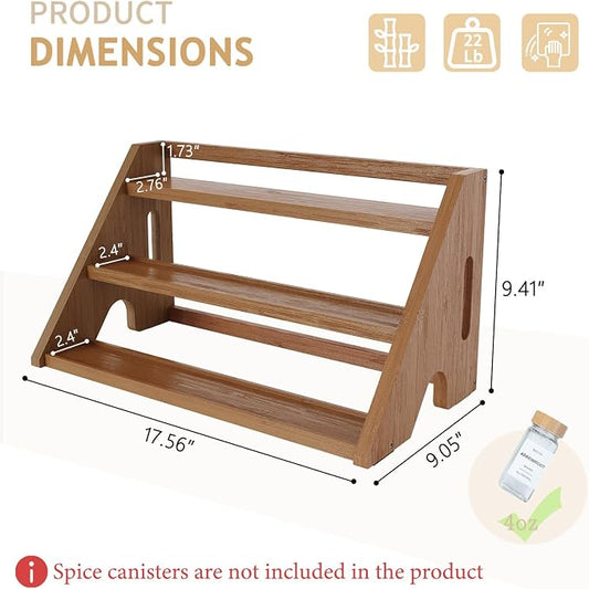Bamboo Spice Rack Organizer -3-Tier Spice Rack for Countertop,Cabinet Spice Rack Organizer for 24 Spice Jars(4oz),Step Shelf (Walnut)