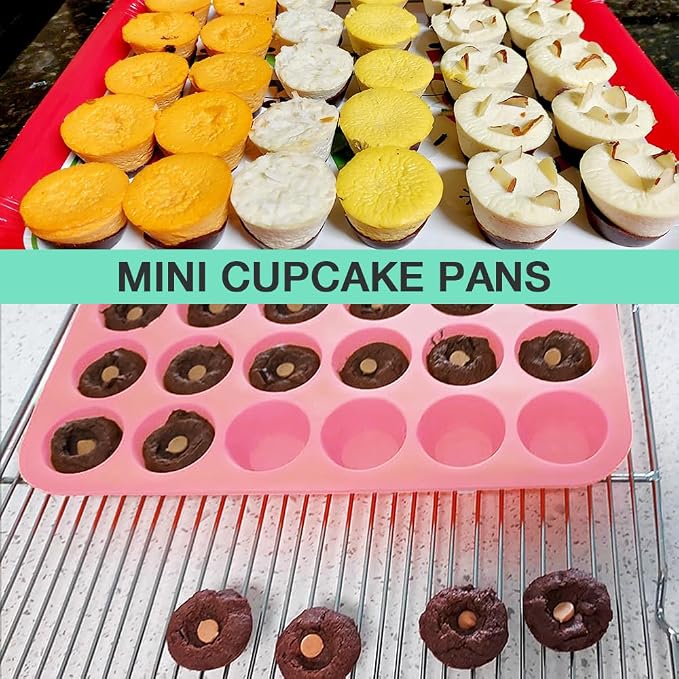 2PCS Silicone Mini Muffin Pan, 24 Cups Cupcake Pan for Baking, Mini Muffin Baking Pan for Cakes, Tart