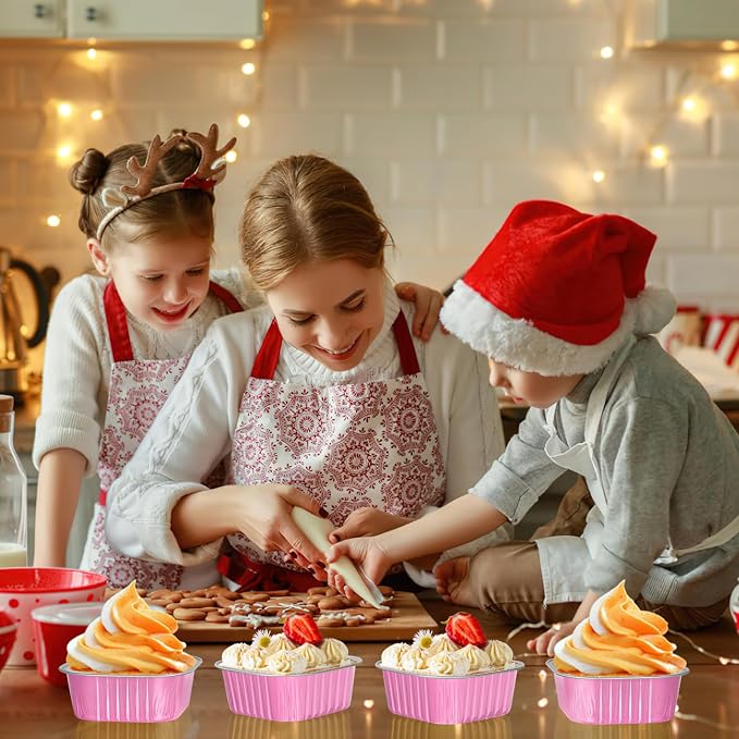 10oz Aluminum Foil Brownie Pans with Lids, 40 Pack Square Cake Pans, Disposable Ramekins Cupcake Cups Containers,Mini Cake Baking Pans,Large Muffin Tin Holder for Catering Gathering - Pink