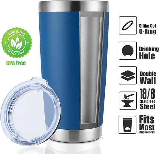 DOMICARE 20oz Stainless Steel Tumbler Bulk with Lid, Double Wall Vacuum Insulated Travel Mug, Powder Coated Coffee Cup, Dark blue, 4 Pack