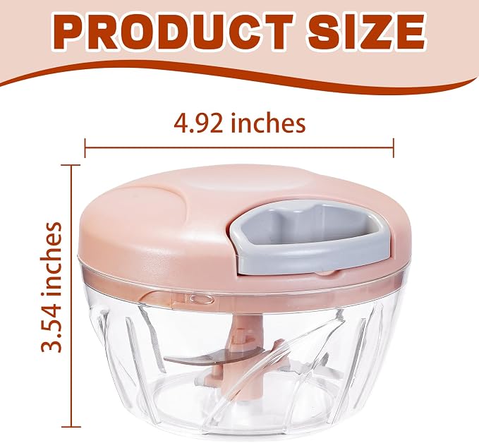 Manual Food Processor Vegetable Chopper, Portable Hand Pull String Garlic Mincer Onion Cutter for Veggies, Suitable for Vegetables, Ginger, Garlic, Fruits, Onion, Potato, Salad (Pink 500 ml)