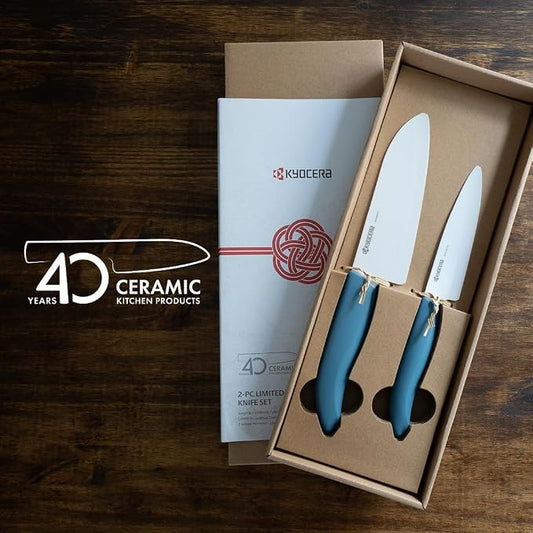 Kyocera Commemorative Ceramic 2-Piece Knife Set - Aegean Blue 5.5" Santoku & 4.5" Utility