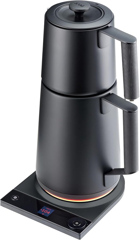 Saki Turkish Tea Maker Machine Pro, Electric Double-Pot Teapot 1.75L 120V, 120 Min Keep-Warm, Stainless Steel BPA-Free, Auto Shut-Off & Boil-Dry, LED Brew Ring, Matte Black