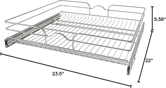 Rev-A-Shelf Steel Wire Pullout Drawer Organizer Shelf for Kitchen Cabinets, Slide Out Storage Basket, Min Opening Width of 23.5", 24" x 22", 5WB1-2422CR-1