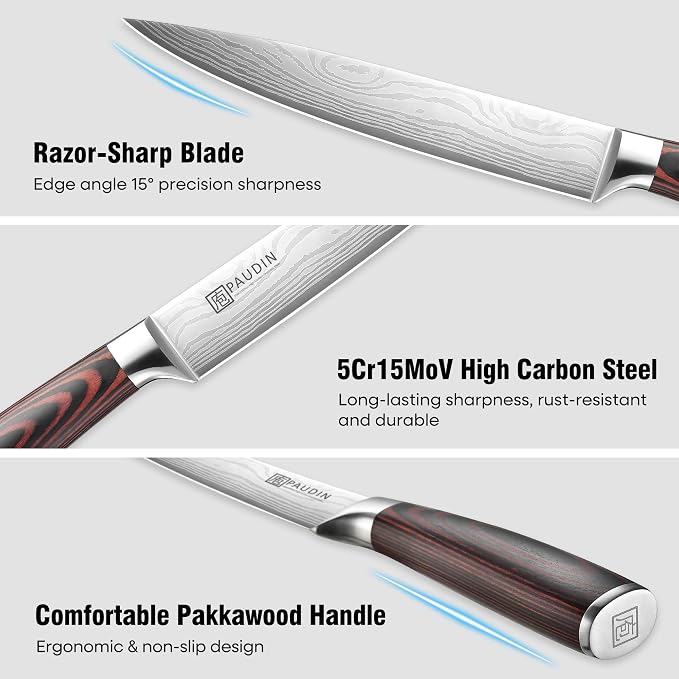 PAUDIN Carving Knife 8 inch, Ultra Sharp Brisket Slicing Knives, Premium Meat Cutting Knives German Stainless Steel, BBQ Knife with Ergonomic Handle, for Slicing Roast, Meats and Vegetables