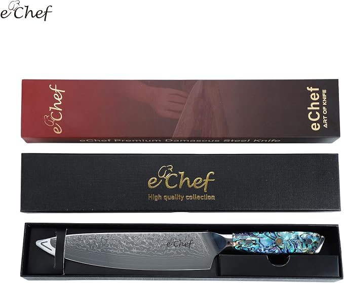 8-Inch Damascus Chef Knife, VG10 Steel Core Sharp Kitchen Knife, 67-Layer Damascus Material, Deep Sea Abalone Shell Handle, Kitchen Must-Have, Gift Box(8-inch chef's knife)