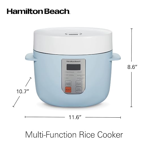 Hamilton Beach Digital Programmable Rice Cooker & Food Steamer,12 Cups Cooked (6 Uncooked), with Slow Cook & Hard-Boiled Egg Functions, Steam & Rinse Basket, Blue (37561)