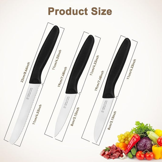 Paring Knife Set 6PCS, Ultra Sharp Kitchen Knives, Cutting & Peeling Knives, Kitchen Knives for Home Essentials, PP Plastic Handle-Black
