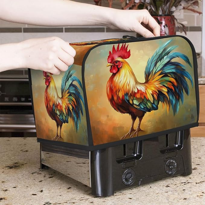Toaster Cover 4 Slice Wide Slot Farm RoosteBread Toaster Oven Dustproof Cover Small Appliance Kitchen Covers Dust and Fingerprint Protection for Women Gift 4 Slice