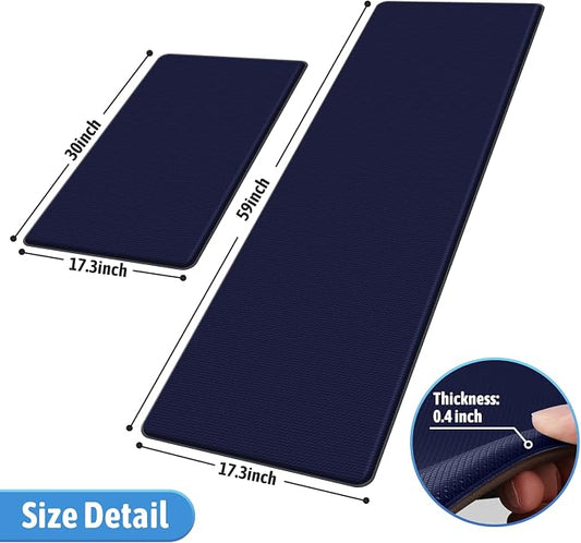 StepLively Kitchen Mat, 2 PCS Kitchen Rugs, Cushioned Kitchen Mats for Floor, Anti Fatigue Kitchen Rug Set, Non-Skid Standing Mat for Kitchen, Office, Sink, 17.3"×30"+17.3"×59", Blue