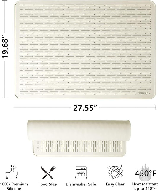 YUHFERA Stove Top Cover for Electric Stove - Silicone Stove Mat for Glass Top, Glass Cooktop Protector, XL Dish Drying Mats for Kitchen,Oven Covers for Electric Stove (Beige,28 x 20)