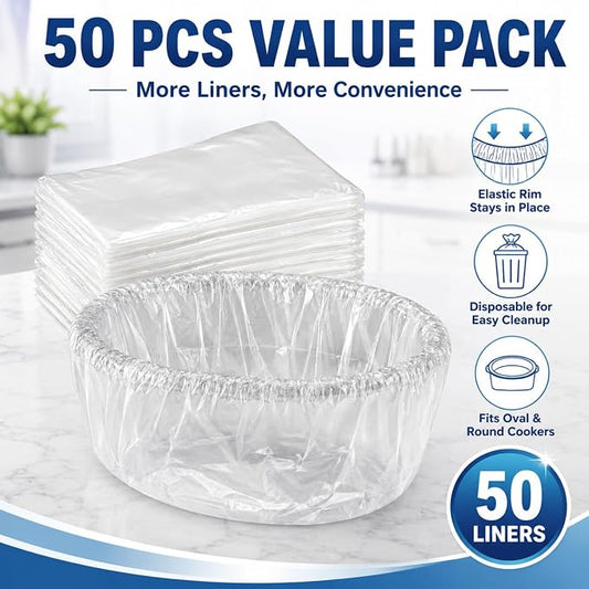 Maxdot 50 Pcs Slow Cooker Liners with Elastic Band Large 13" x 21" Cooking Bags Disposable Pot Liners Fit 3 Qt to 6.5 Qt Large Slow Cooker Cooking Bags Suitable for Oval and Round Pots