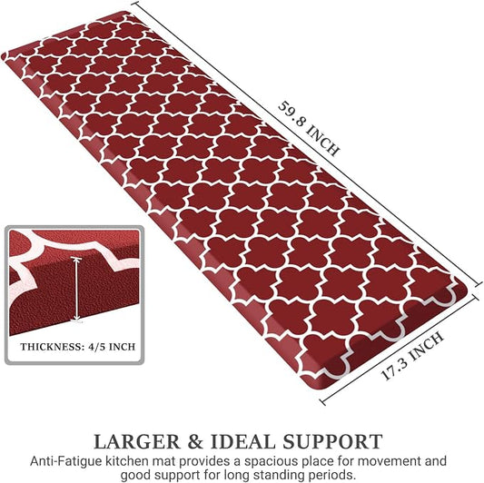 WISELIFE Kitchen Runner Rugs Anti-Fatigue mats - 4/5 Inch Non Slip Waterproof Ergonomic Comfort Mat for Kitchen, Floor Home, Office, Sink, Laundry (17.3"x 60",Red)