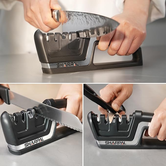 SHARPAL 104N 5-in-1 Professional Knife & Scissors Sharpener, Sharpening Tool for Straight & Serrated Blades, Repairs & Hones Euro/American & Asian Knives, Fast Scissor Sharpening Fathers Day Gift