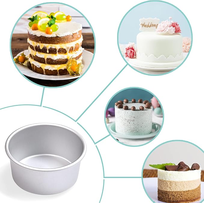 4 Inch Aluminum Round Cake Pan, 8 Pieces Non-stick Mini Cake Baking Pan - Layer Baking Round Cake Pans Set for Home Kitchen DIY Baking Tools Supplies
