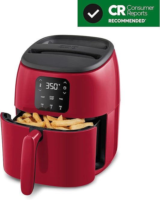 Dash Tasti-Crispโข Digital Air Fryer โ 2.6 Quart Small Compact Mini Air Fryer for French Fries, Nuggets & More, 1-2 People, Auto Shut Off, Adjustable Temp, Dishwasher Safe Parts - Red