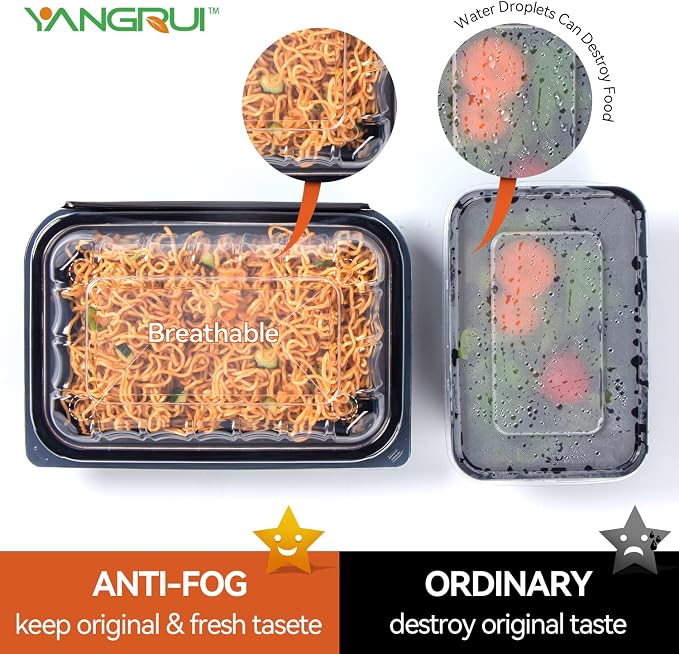 YANGRUI 30-Pack 27 oz 9x6 Rectangle Container, Shrink-Wrapped No Pre-Wash | Anti-Fog Lid, Leak-Resistant BPA-Free PP Takeout Box, Microwave & Freezer Safe for Deli Display, Coffee Shop & Gym Meal Prep