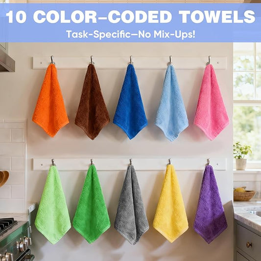 TEAWOO 10 Colors Microfiber Cleaning Cloths, 150 Pack Assorted Cleaning Rags, Highly Absorbent Microfiber Towels for Car, Kitchen, Bathroom and Household Cleaning, 11.8"X11.8"