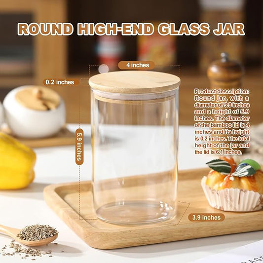 6-Pack Glass Storage Jars with Bamboo Lids Single 32 fl oz/950ml, Glass Canister Set, Airtight Containers for Kitchen Dry Goods, Coffee, Tea, Sugar,Flour,Candy, Cookie, Pasta