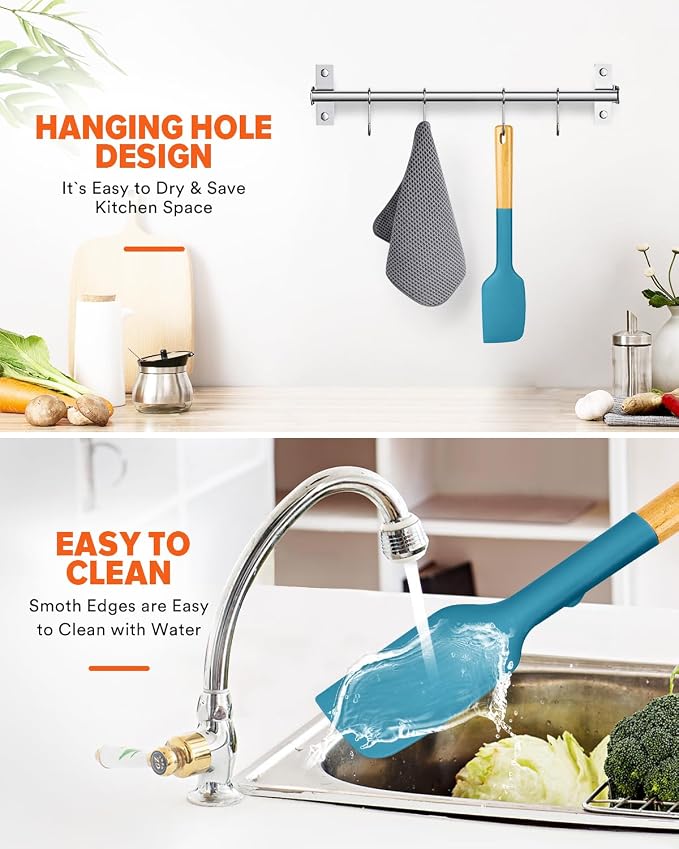 Silicone Heavy-Duty Spatula, Great For Tough Mixing And Stirring, Sturdy Bpa-Free Matte Silicone, Wooden Handle Rubber Scraper For Nonstick Cookwares (TURQ)